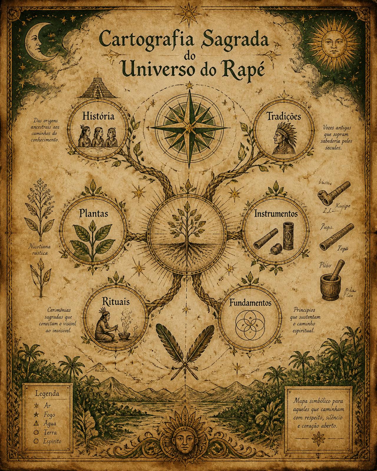 Cartografia Sagrada do Universo do Rapé — mapa antigo desenhado à mão